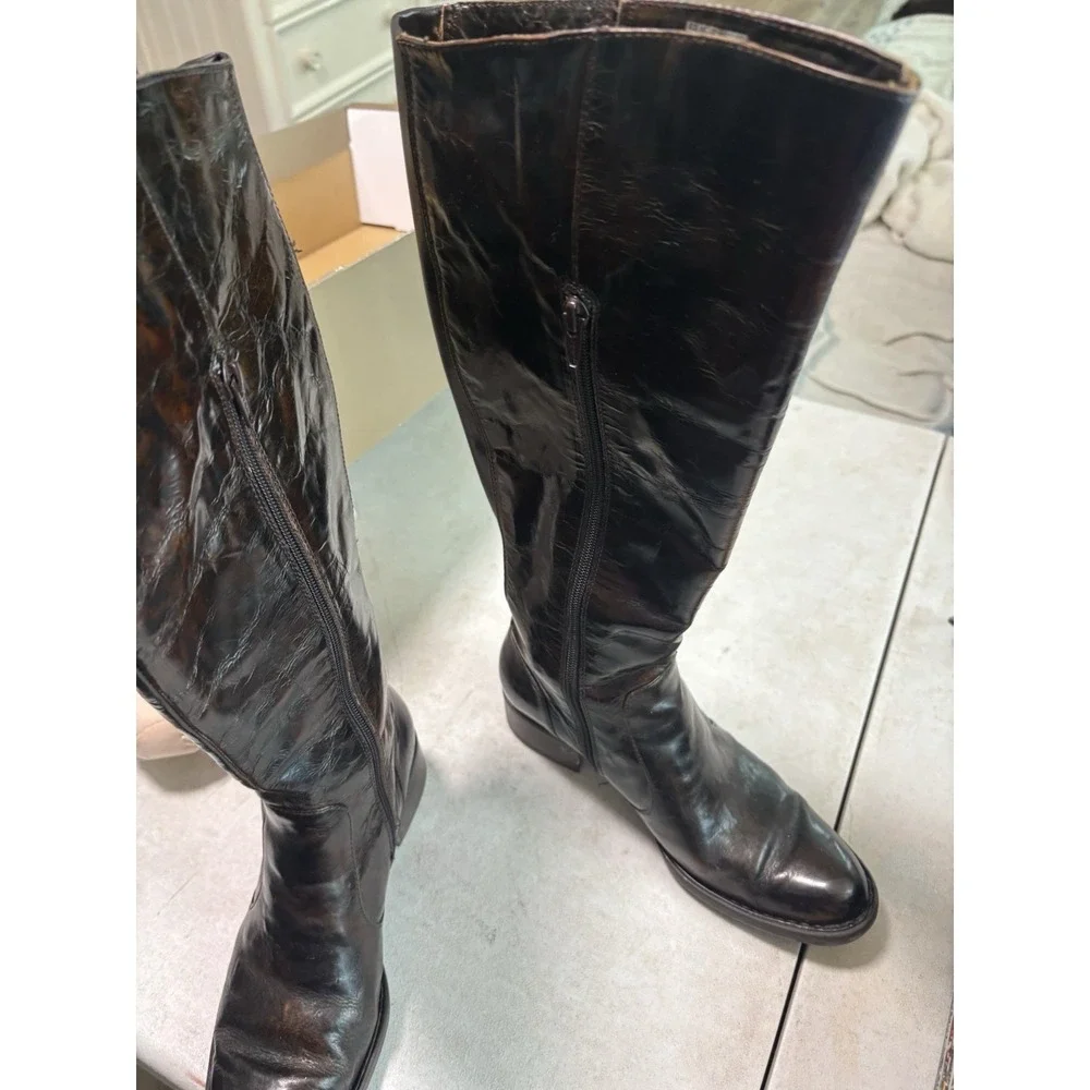 Born Brown Leather Zip‎ Knee High Riding Boots Women's Size 7 Buckles